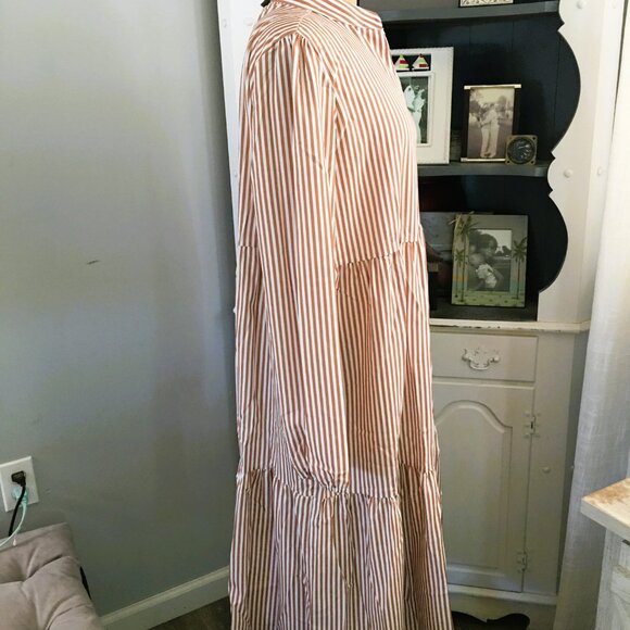 Women's Midi Dress Size XL Light brown & White Stripe Fall Dress NWOT - Picture 3 of 8